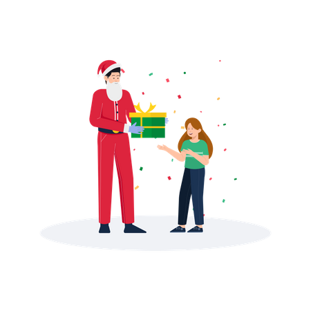 Papai Noel dando presente de Natal para menina  Ilustração