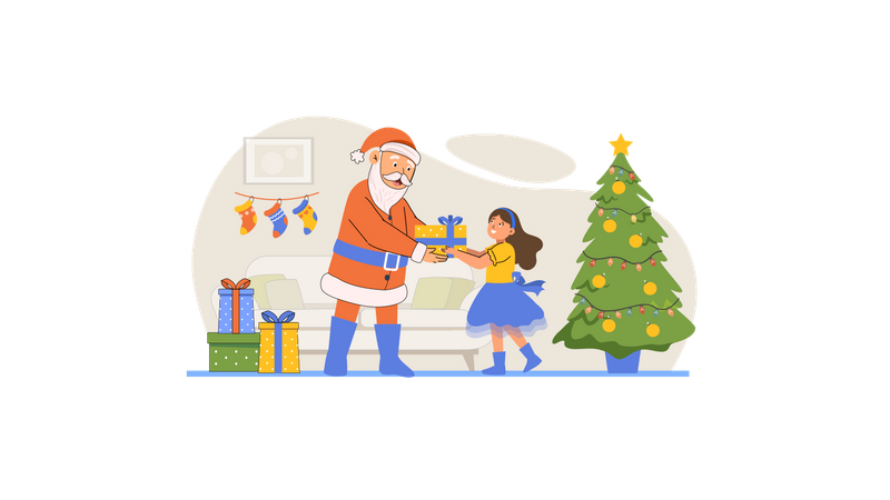 Papai Noel dando presente de Natal para menina  Illustration