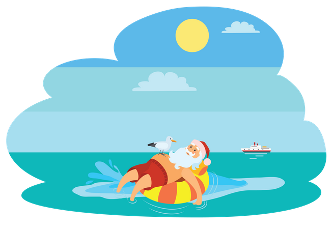 Papai Noel deitado no ringue de natação  Ilustração