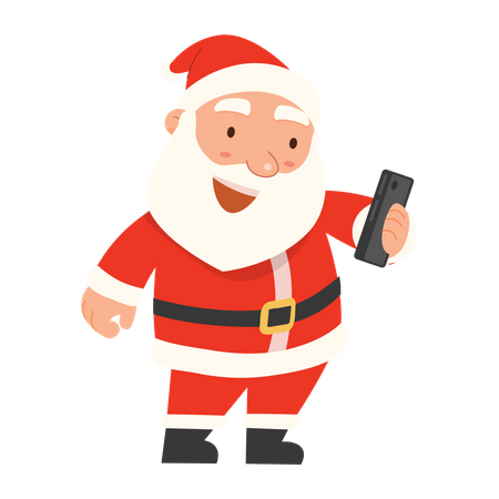 Papai Noel desejando feliz Natal no smartphone  Ilustração