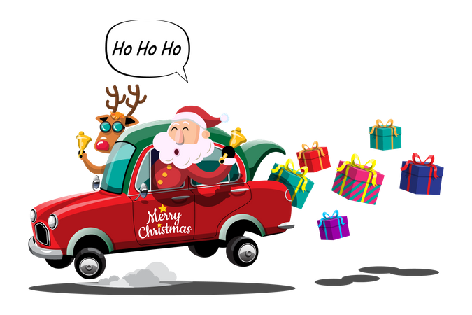 Papai Noel dirigindo carro  Ilustração