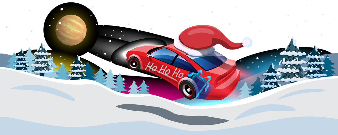 Papai Noel dirigindo carro  Ilustração