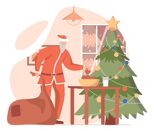 Papai Noel distribuindo presentes de Natal  Ilustração