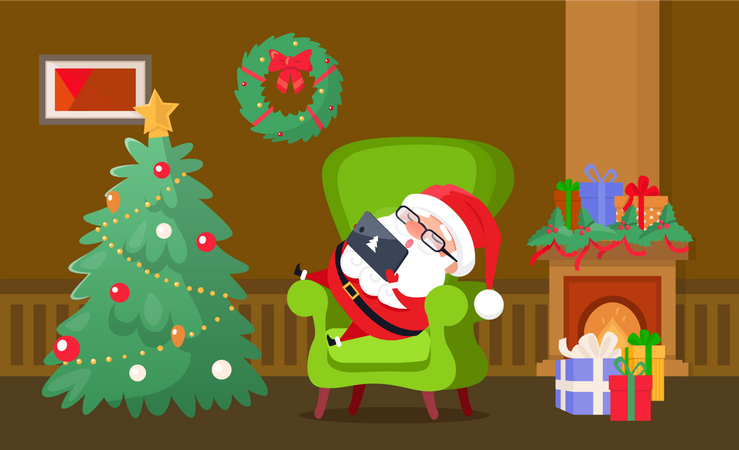 Papai Noel dormindo na cadeira  Ilustração