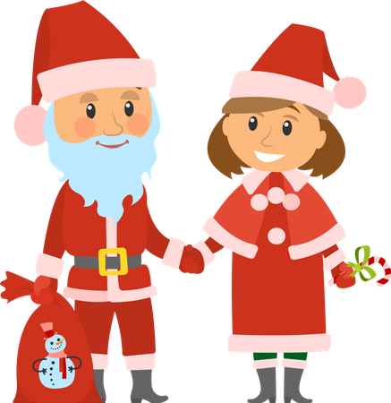 Papai Noel e Ajudante em Trajes Tradicionais  Ilustração