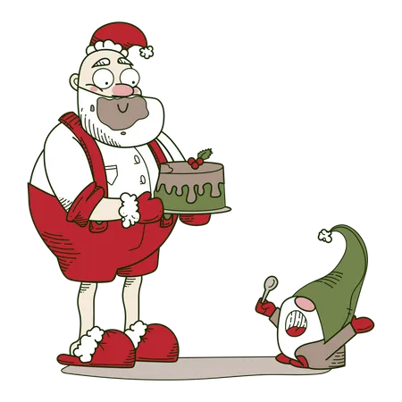 Papai Noel e bolo  Ilustração