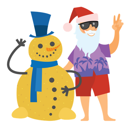 Papai Noel e homem da areia juntos  Ilustração