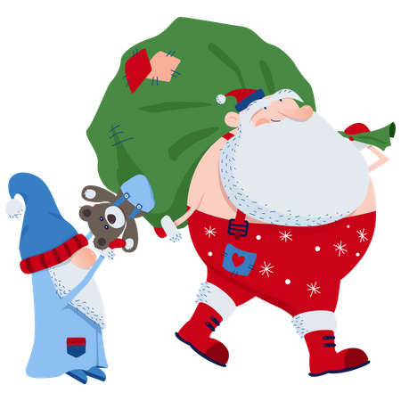 Papai Noel e um saco de presentes  Ilustração