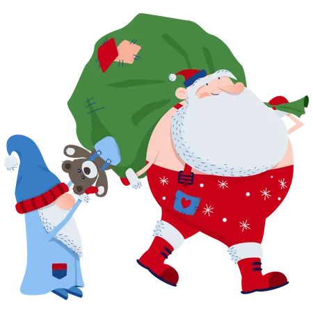 Papai Noel e um saco de presentes  Ilustração