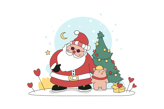 Papai Noel e Ursinho  Ilustração