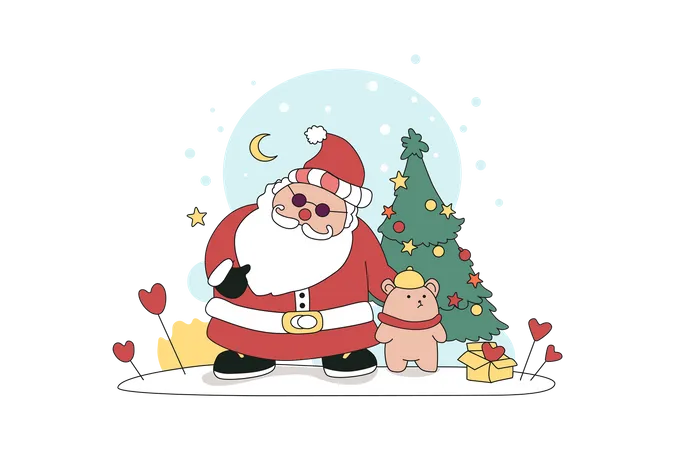 Papai Noel e Ursinho  Ilustração