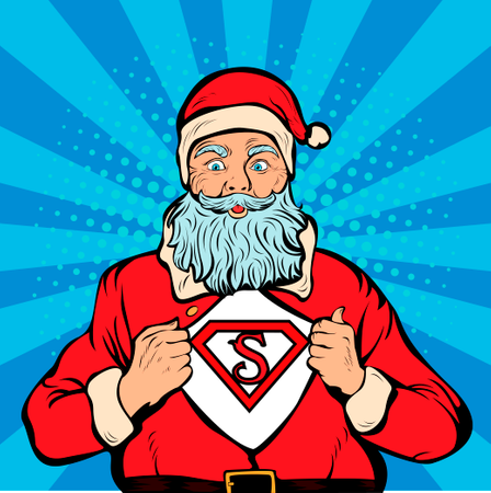 Papai Noel em traje vermelho com casaco aberto e lugar para logotipo ou texto  Ilustração