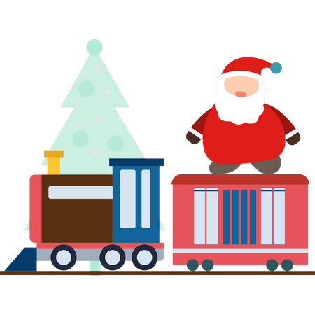 Papai Noel em pé no trem  Ilustração