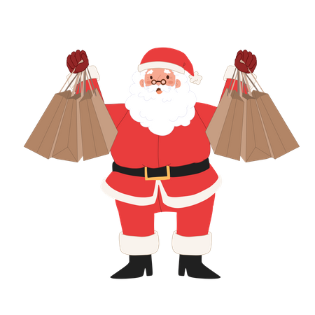 Papai Noel está segurando sacolas de compras  Ilustração