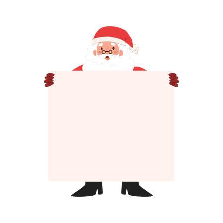 Papai Noel está segurando uma faixa em branco  Ilustração