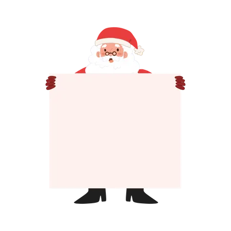 Papai Noel está segurando uma faixa em branco  Ilustração