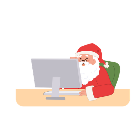 Papai Noel está usando o computador  Ilustração