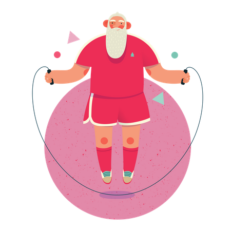 Papai Noel fazendo exercício de pular corda  Ilustração
