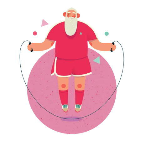 Papai Noel fazendo exercício de pular corda  Ilustração