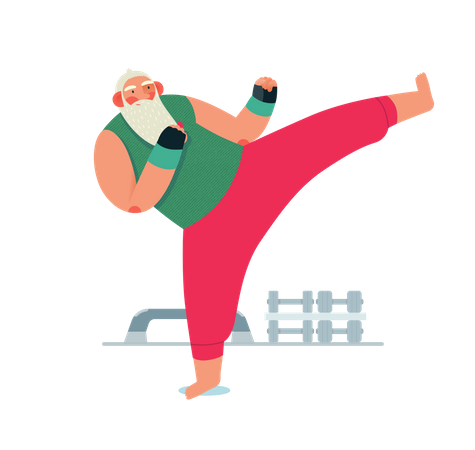 Papai Noel fazendo kickboxing  Ilustração