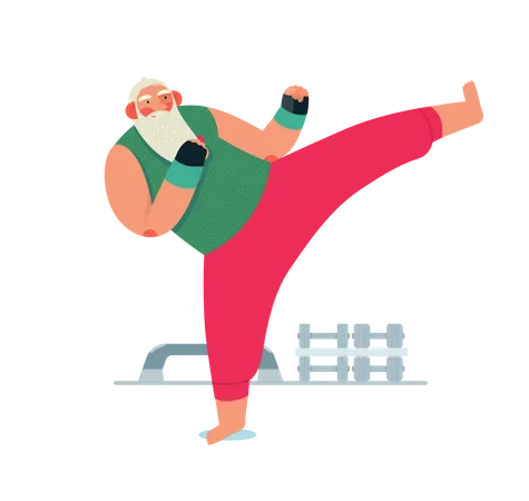 Papai Noel fazendo kickboxing  Ilustração