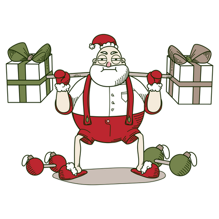 Papai Noel fazendo musculação  Ilustração