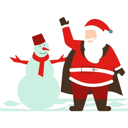 Papai Noel fica com boneco de neve  Ilustração