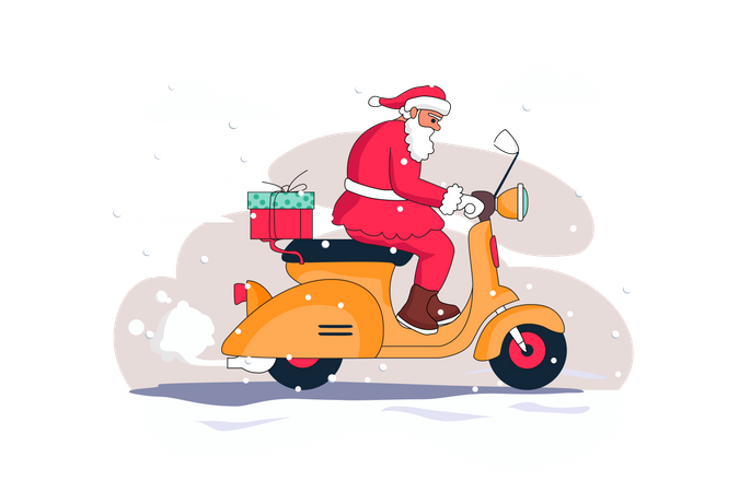 Papai Noel indo para entrega de presentes  Ilustração