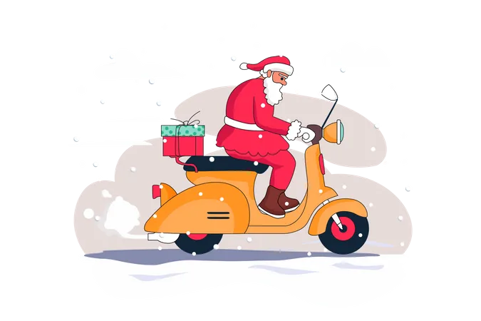 Papai Noel indo para entrega de presentes  Ilustração