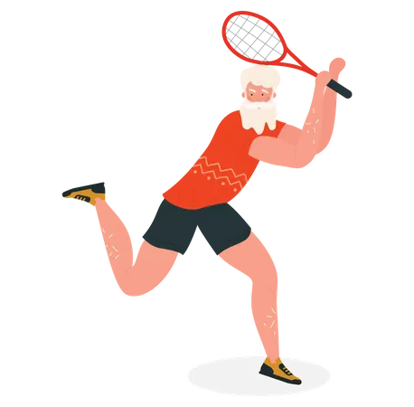 Papai Noel jogando tênis  Ilustração