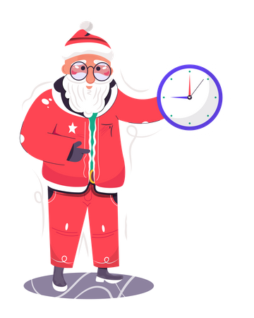Papai Noel mostrando o horário de início do Natal  Ilustração
