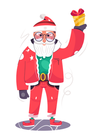 Papai Noel mostrando o presente  Ilustração