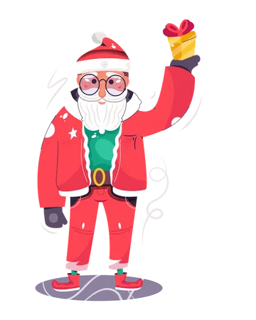 Papai Noel mostrando o presente  Ilustração