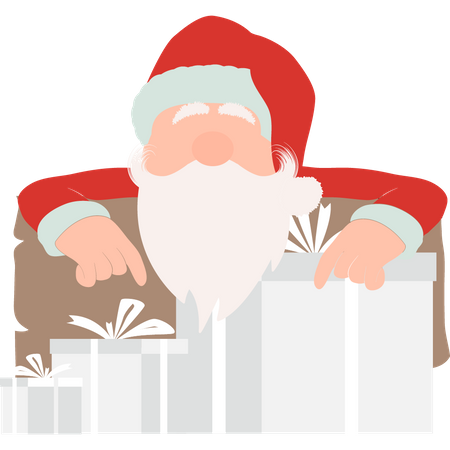 Papai Noel mostrando presentes  Ilustração