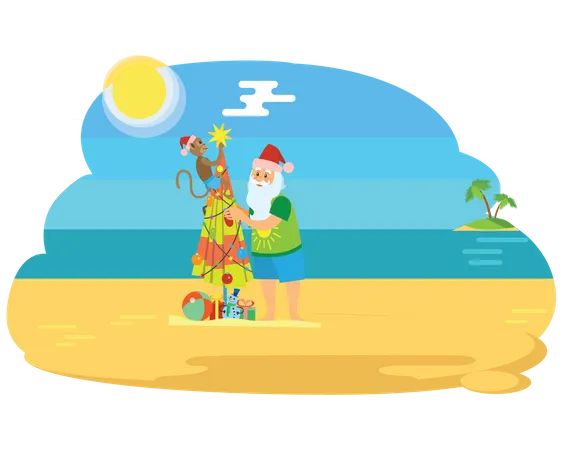 Papai Noel na praia  Ilustração