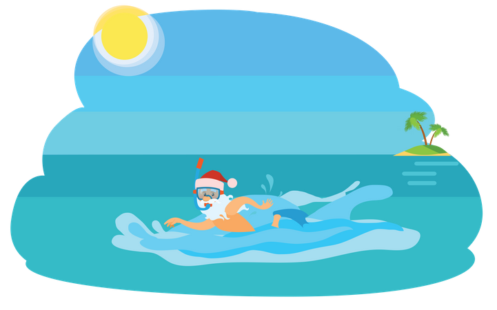 Papai Noel nadando no mar  Ilustração