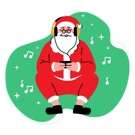 Papai noel ouvindo musica  Ilustração