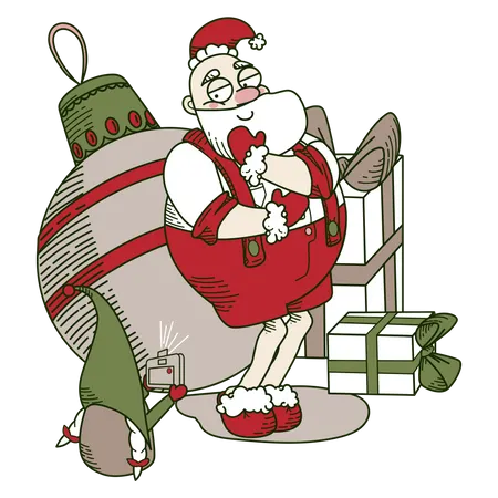 Papai Noel posando para foto  Ilustração