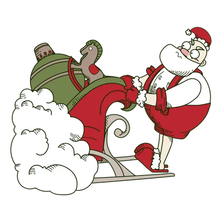 Papai Noel puxa um trenó com presentes  Ilustração
