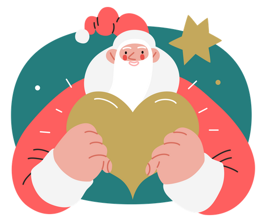 Papai Noel segurando coração  Ilustração