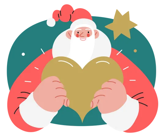 Papai Noel segurando coração  Ilustração