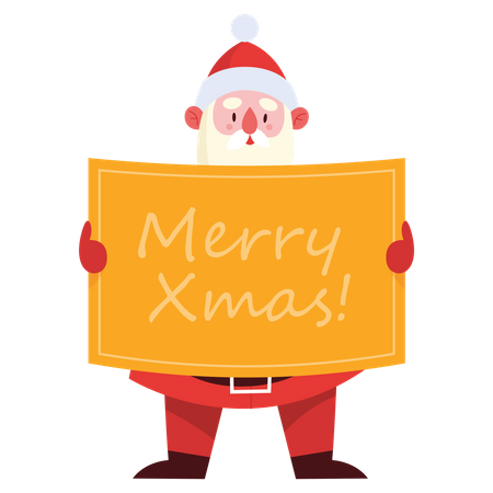Papai Noel segurando placa de feliz natal  Ilustração