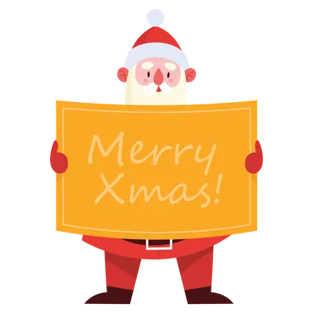 Papai Noel segurando placa de feliz natal  Ilustração