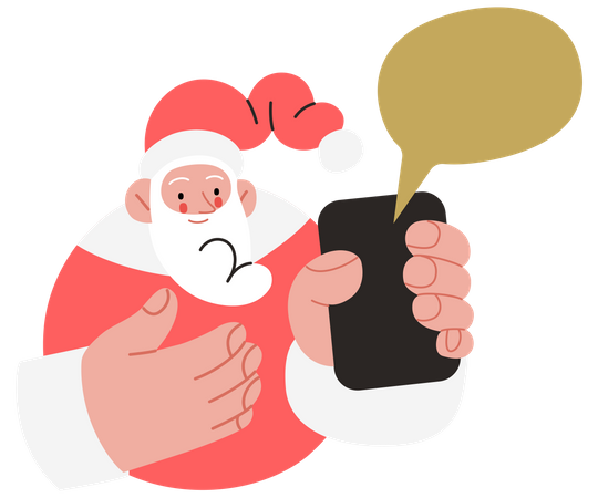 Papai Noel segurando um telefone com balão de bate-papo  Ilustração