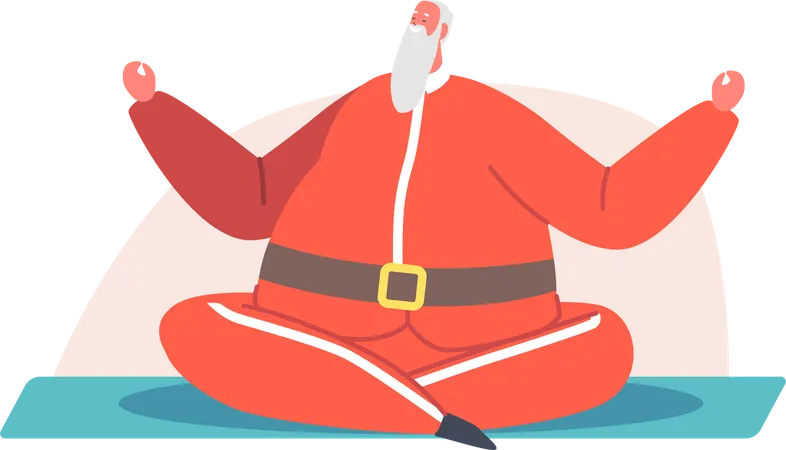 Papai Noel sentado no tapete em posição de lótus yoga  Ilustração