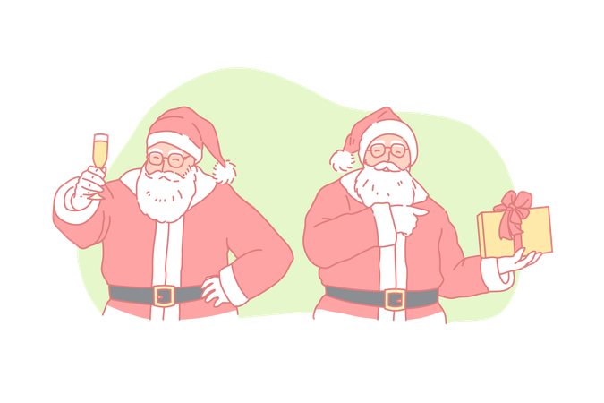 Papai Noel sorridente faz um brinde na véspera de Natal  Ilustração