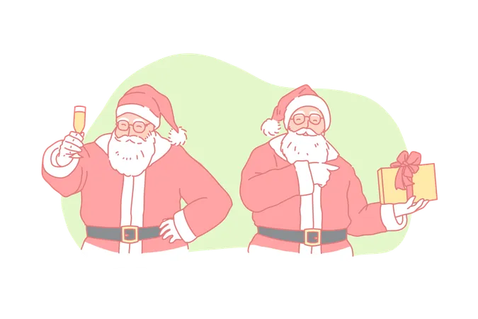 Papai Noel sorridente faz um brinde na véspera de Natal  Ilustração