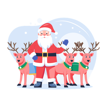 Papai Noel viajando com renas  Ilustração