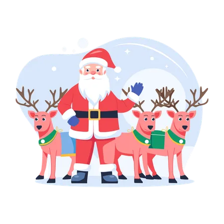 Papai Noel viajando com renas  Ilustração