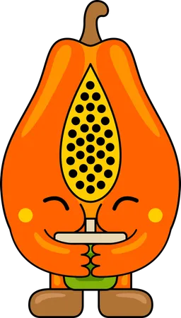 Papaya Mascot Drinking Juice  Illustration